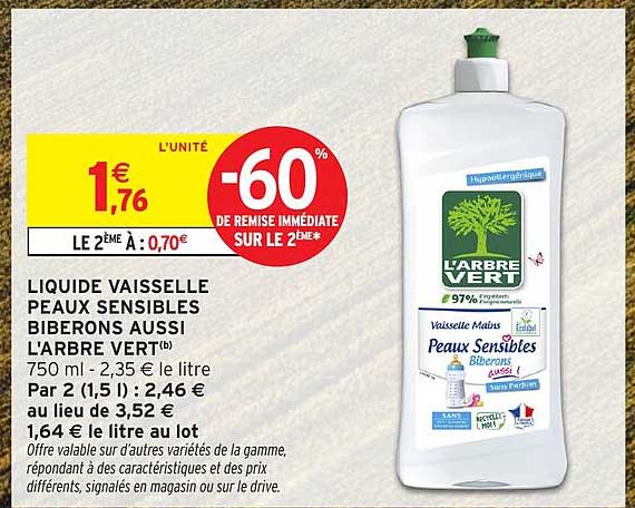 LIQUIDE VAISSELLE PEAUX SENSIBLES BIBERONS AUSSI L'ARBRE VERT