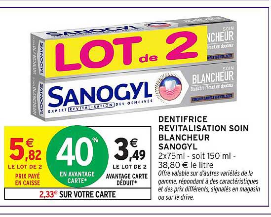 LOT de 2 SANOGYL Dentifrice Revitalisation Soin Blancheur