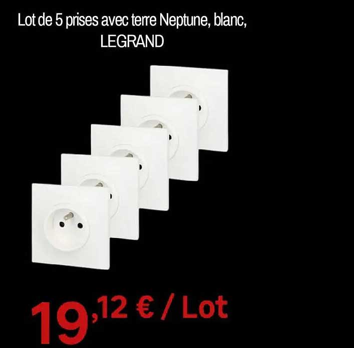 Lot de 5 prises avec terre Neptune, blanc, LEGRAND