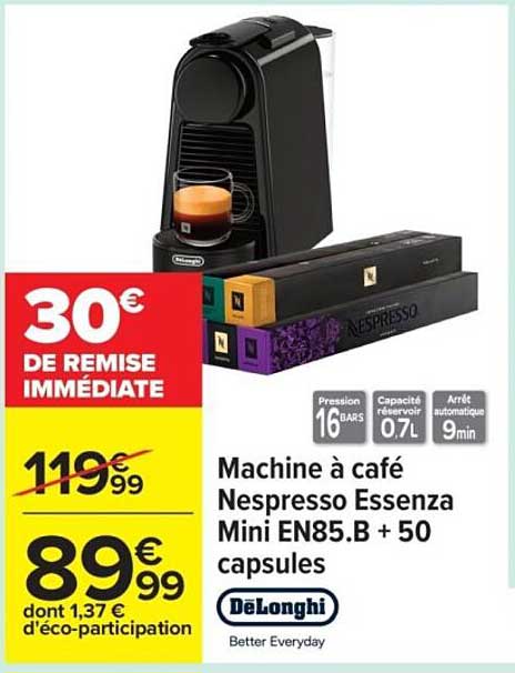 Machine à café Nespresso Essenza Mini EN85.B + 50 capsules