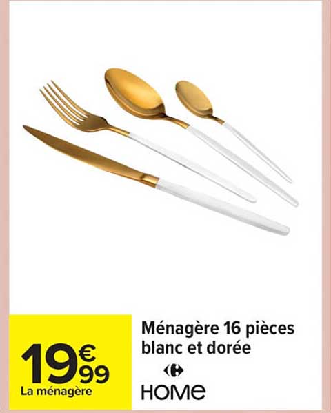 Ménagère 16 pièces blanc et dorée