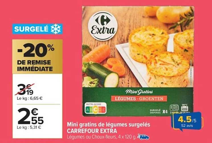 Mini gratins de légumes surgelés CARREFOUR EXTRA