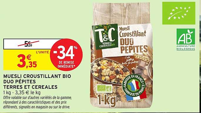 MUESLI CROUSTILLANT BIO DUO PÉPITES