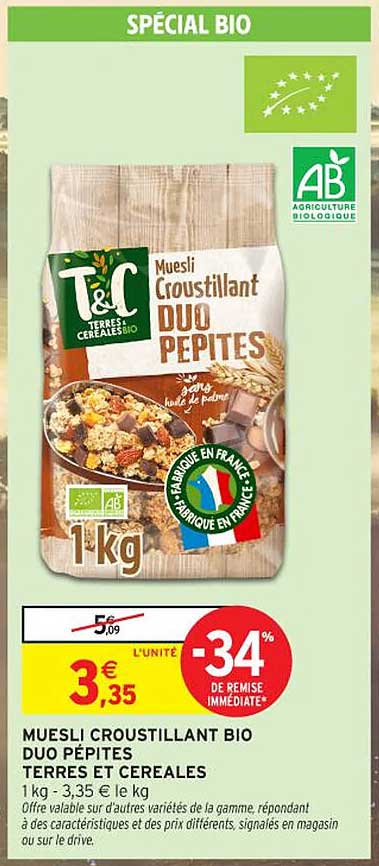 MUESLI CROUSTILLANT BIO DUO PÉPITES