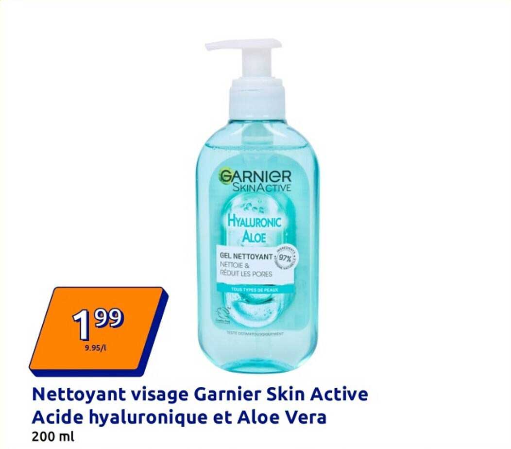 Nettoyant visage Garnier Skin Active Acide hyaluronique et Aloe Vera