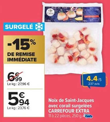 Noix de Saint-Jacques avec corail surgelées CARREFOUR EXTRA