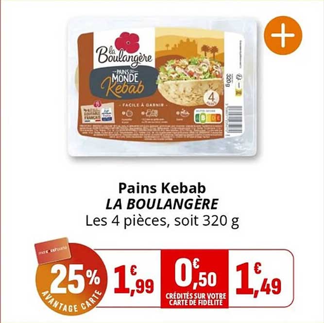 Pains Kebab LA BOULANGÈRE Les 4 pièces, soit 320 g