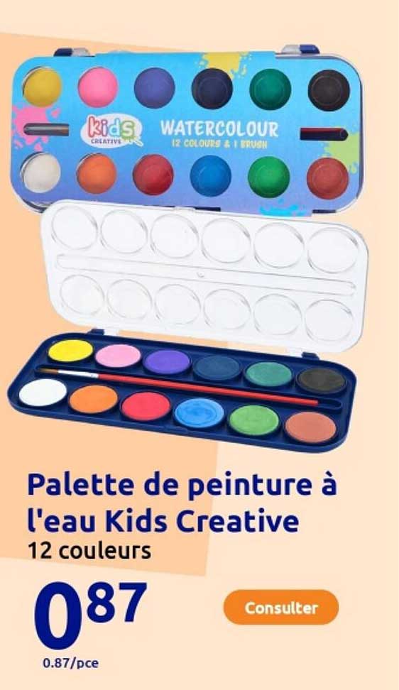 Palette de peinture à l'eau Kids Creative 12 couleurs
