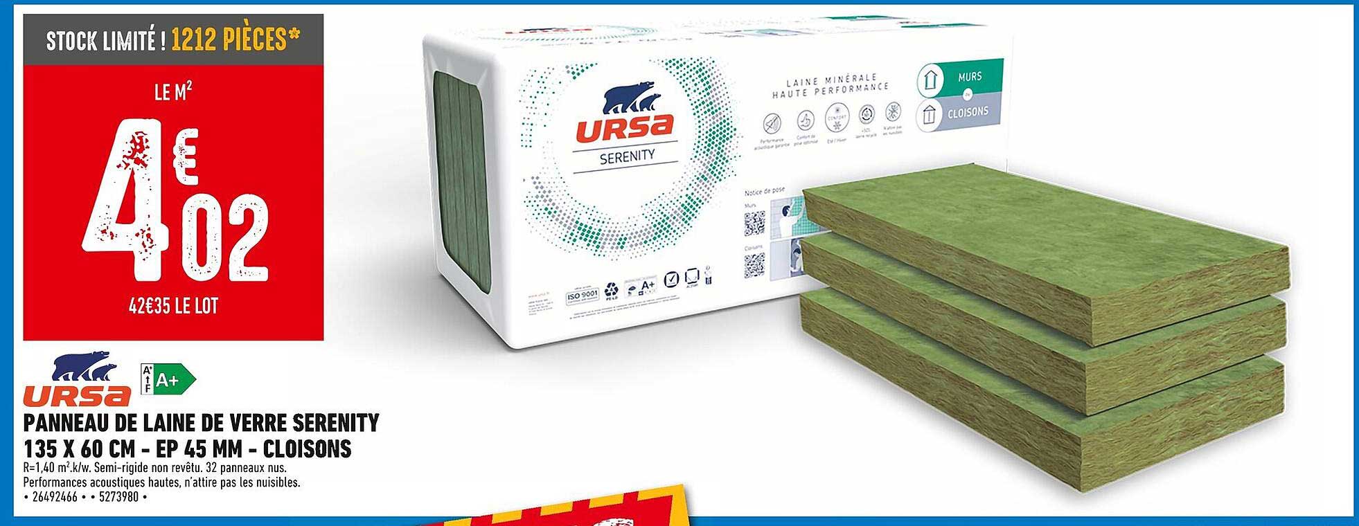 Panneau de laine de verre Serenity 135 X 60 CM - EP 45 MM - Cloisons