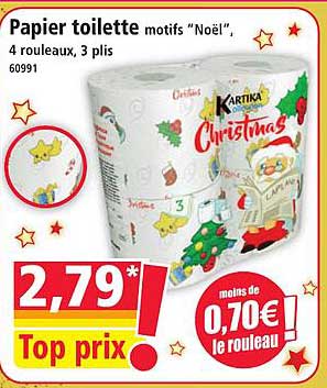Papier toilette motifs "Noël", 4 rouleaux, 3 plis