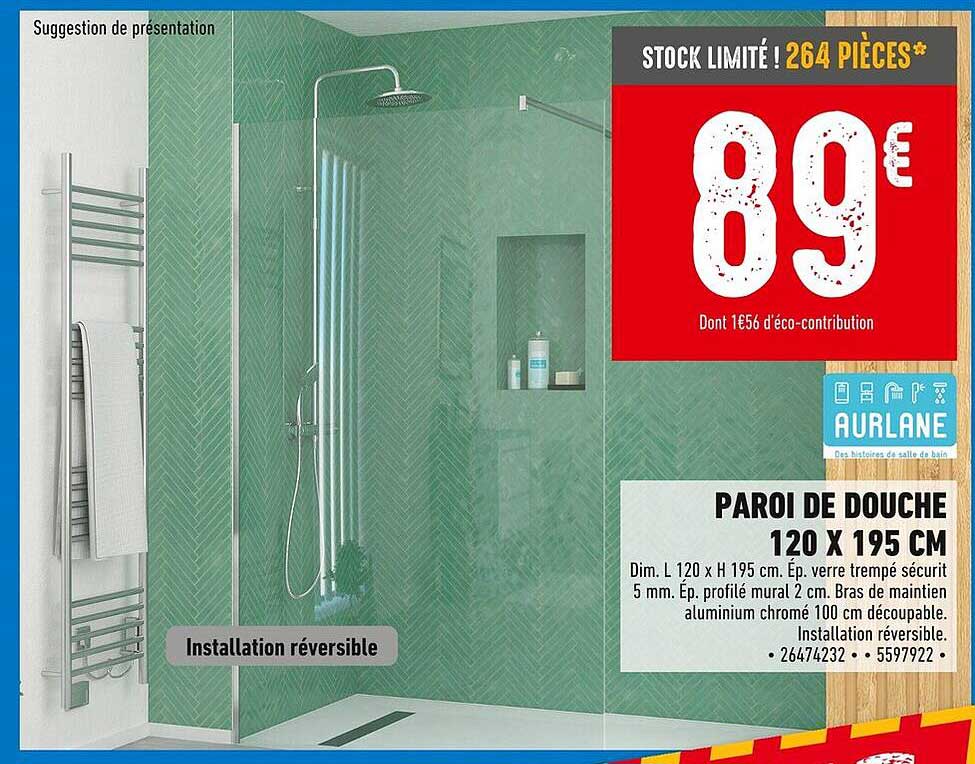 PAROI DE DOUCHE 120 X 195 CM