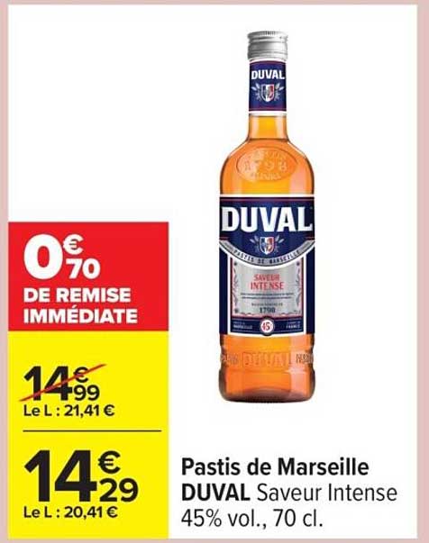 Pastis de Marseille DUVAL Saveur Intense 45% vol., 70 cl.