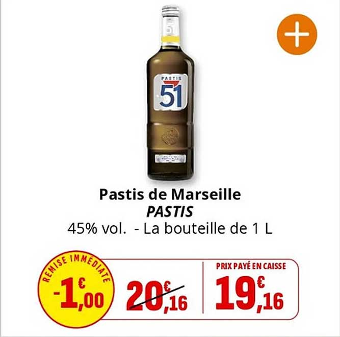 Pastis de Marseille PASTIS 45% vol. - La bouteille de 1 L