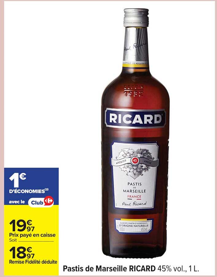 Pastis de Marseille RICARD 45% vol., 1 L