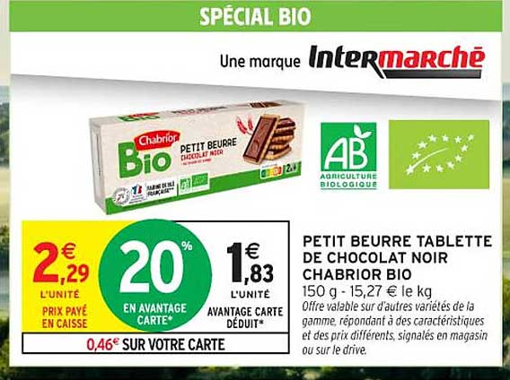 PETIT BEURRE TABLETTE DE CHOCOLAT NOIR CHABRIOR BIO