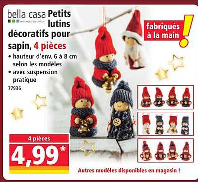Petits lutins décoratifs pour sapin, 4 pièces