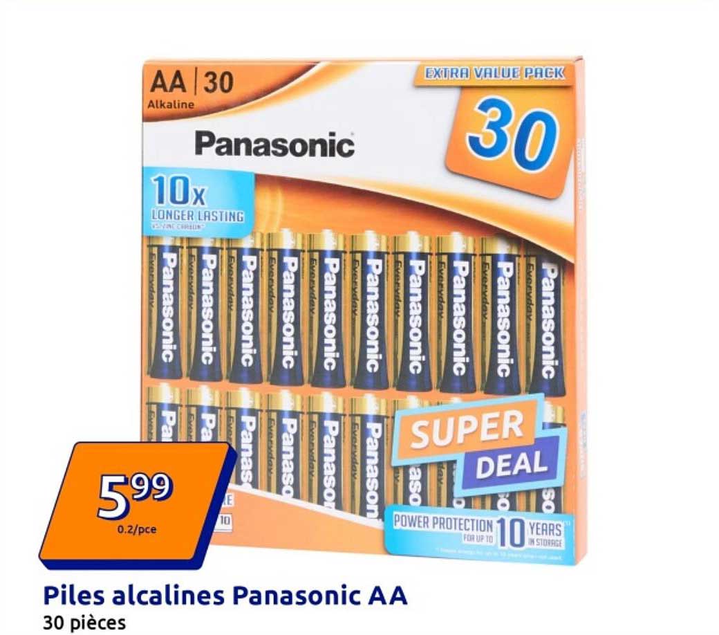 Piles alcalines Panasonic AA 30 pièces