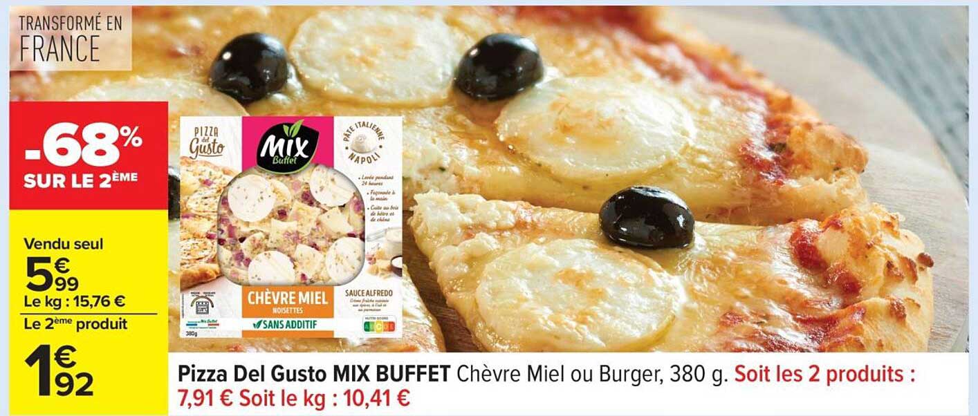 Pizza Del Gusto MIX BUFFET Chèvre Miel ou Burger, 380 g
