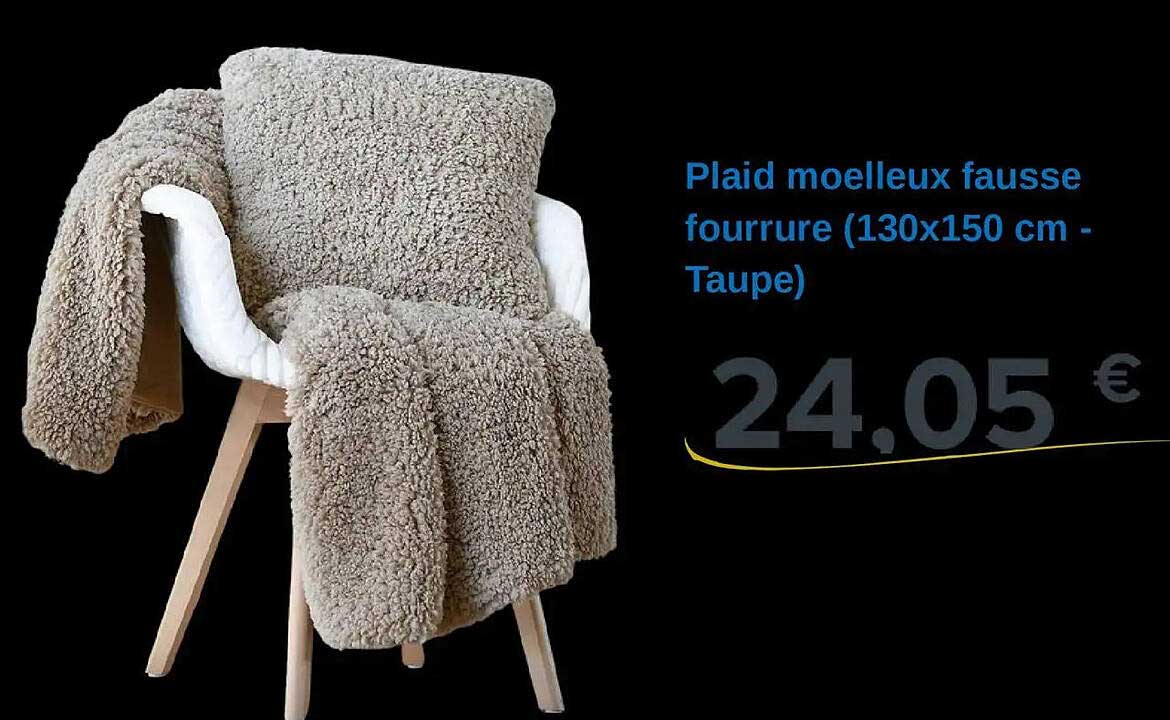Plaid moelleux fausse fourrure (130x150 cm - Taupe)