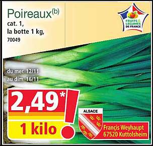 Poireaux cat. 1, la botte 1 kg.
