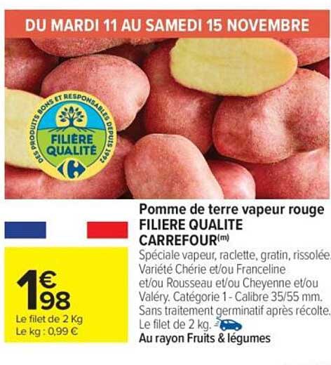 Pomme de terre vapeur rouge FILIERE QUALITE CARREFOUR