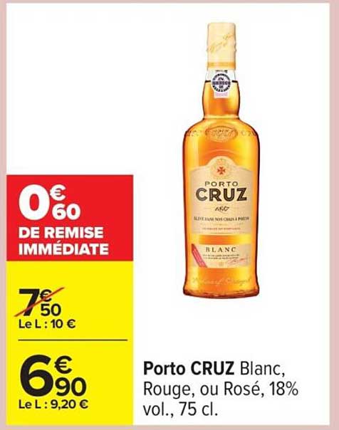 Porto CRUZ Blanc, Rouge, ou Rosé, 18% vol., 75 cl.