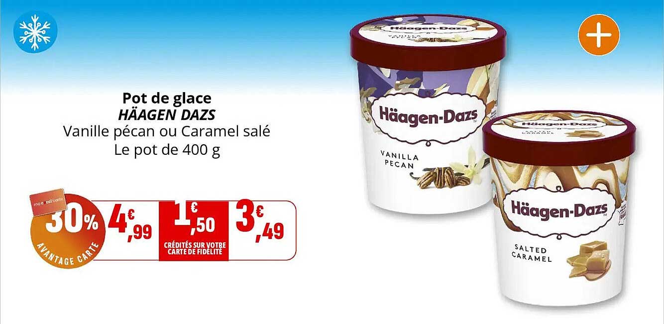 Pot de glace HÄAGEN DAZS Vanille pécan ou Caramel salé Le pot de 400 g