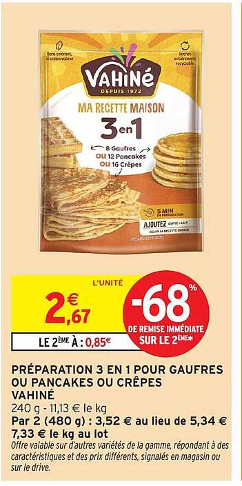 PRÉPARATION 3 EN 1 POUR GAUFRES OU PANCAKES OU CRÊPES VAHINÉ