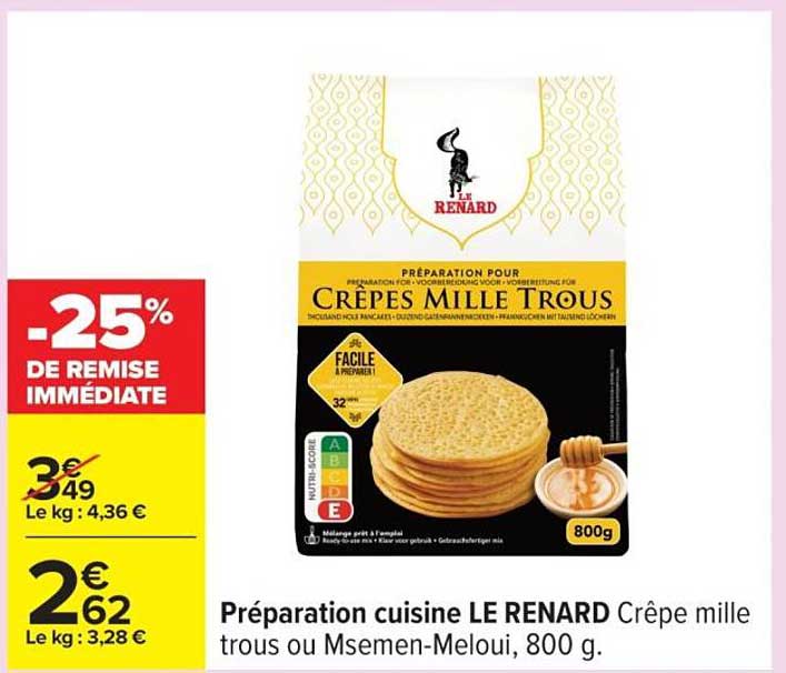 Préparation cuisine LE RENARD Crêpe mille trous ou Msemen-Meloui, 800 g.