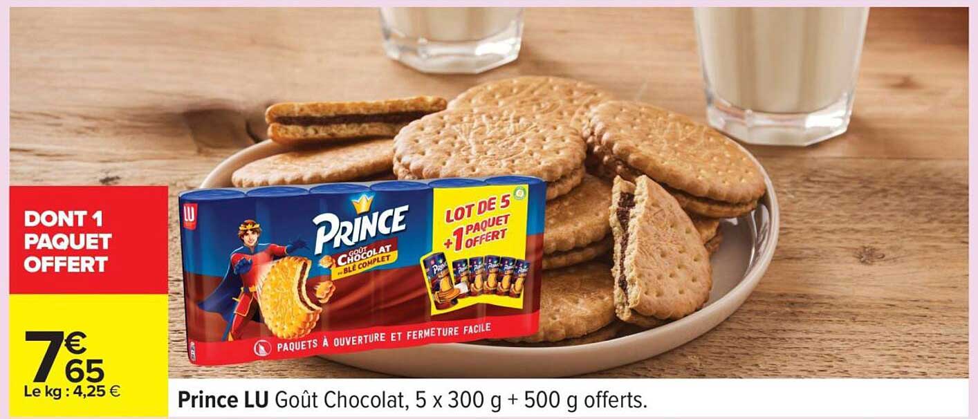 Prince LU Goût Chocolat, 5 x 300 g + 500 g offerts.