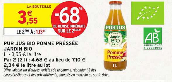 PUR JUS BIO POMME PRESSÉE JARDIN BIO