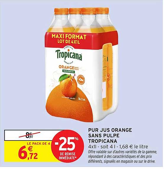 PUR JUS ORANGE SANS PULPE TROPICANA