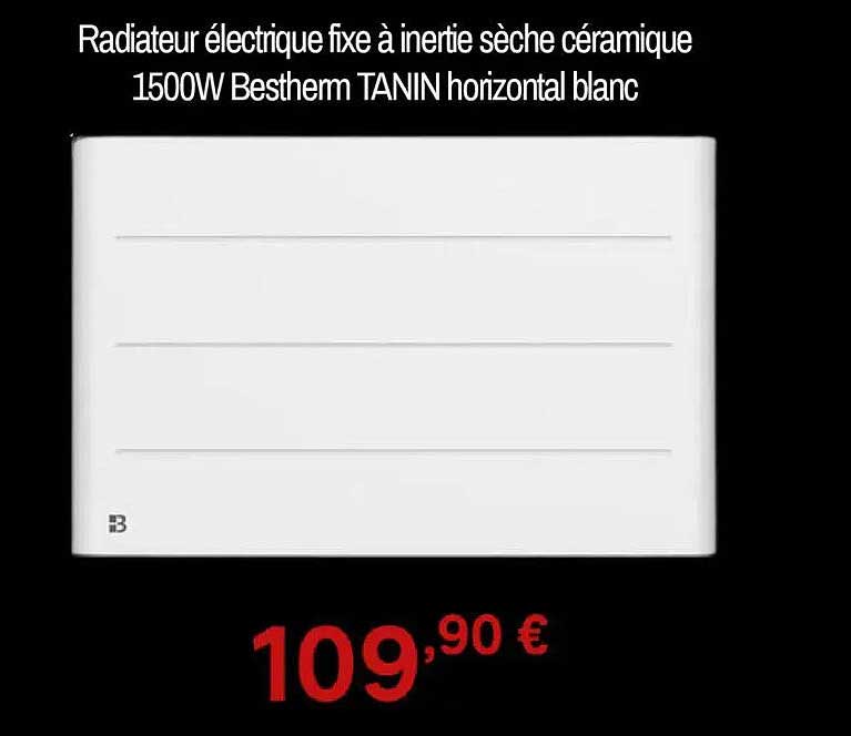 Radiateur électrique fixe à inertie sèche céramique 1500W Bestherm TANIN horizontal blanc