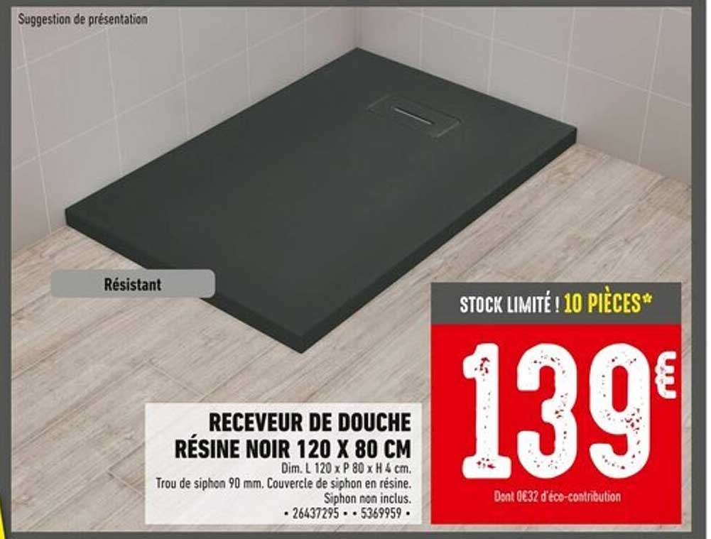 Receveur de douche résine noir 120 x 80 cm