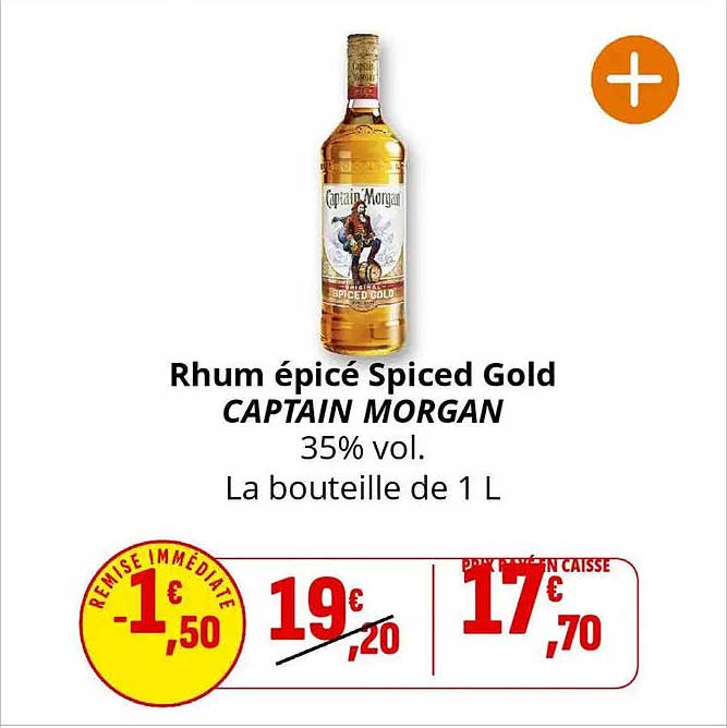 Rhum épicé Spiced Gold CAPTAIN MORGAN 35% vol. La bouteille de 1 L