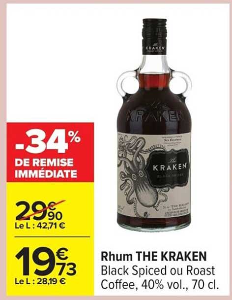 Rhum THE KRAKEN Black Spiced ou Roast Coffee, 40% vol., 70 cl.