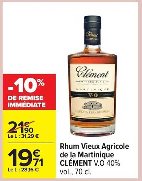Rhum Vieux Agricole de la Martinique CLÉMENT V.O 40% vol., 70 cl.