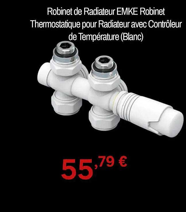 Robinet de Radiateur EMKE Robinet Thermostatique pour Radiateur avec Contrôleur de Température (Blanc)