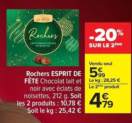 Rochers ESPRIT DE FÊTE Chocolat lait et noir avec éclats de noisettes, 212 g.