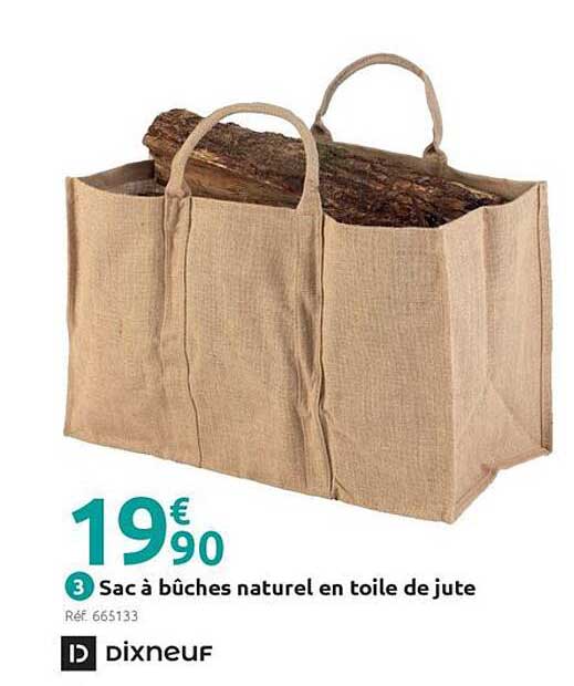 Sac à bûches naturel en toile de jute