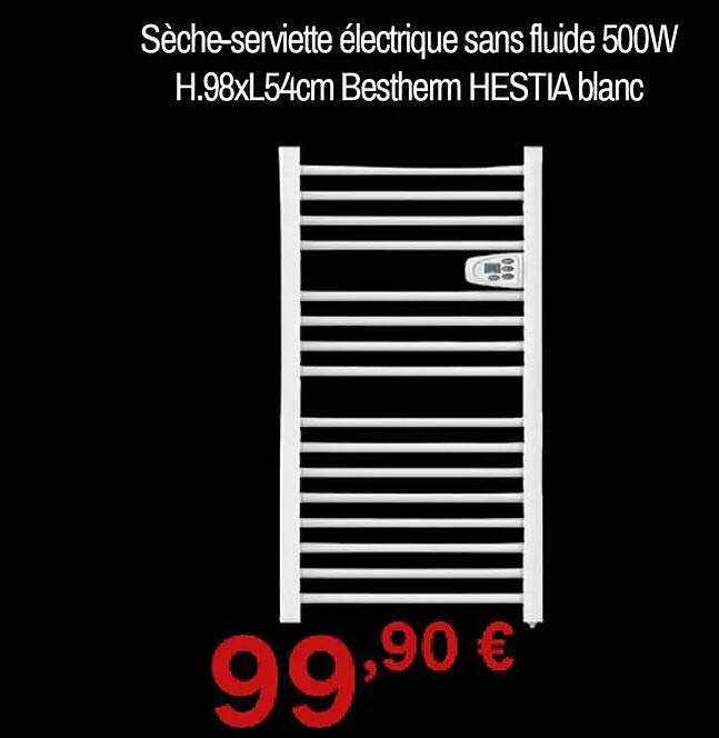 Sèche-serviette électrique sans fluide 500W H.98xL54cm Besthem HESTIA blanc