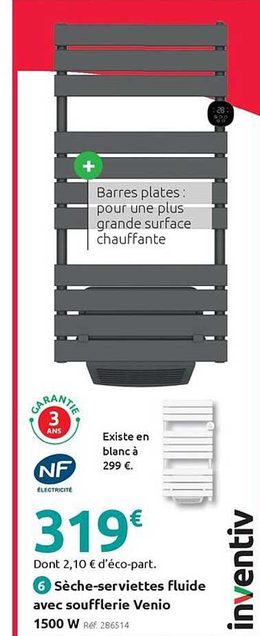 Sèche-serviettes fluide avec soufflerie Venio 1500 W