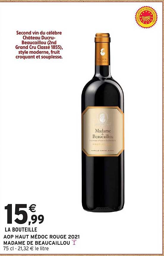 Second vin du célèbre Château Ducru-Beaucaillou (2nd Grand Cru Classé 1855), style moderne, fruit croquant et souple.