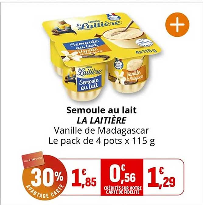 Semoule au lait LA LAITIÈRE Vanille de Madagascar Le pack de 4 pots x 115 g