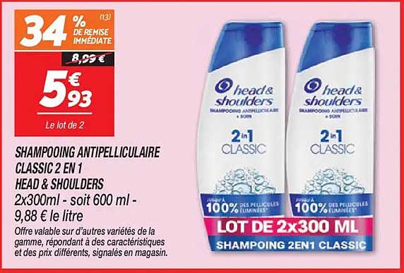 SHAMPOING ANTIPELLICULAIRE CLASSIC 2 EN 1 HEAD & SHOULDERS
