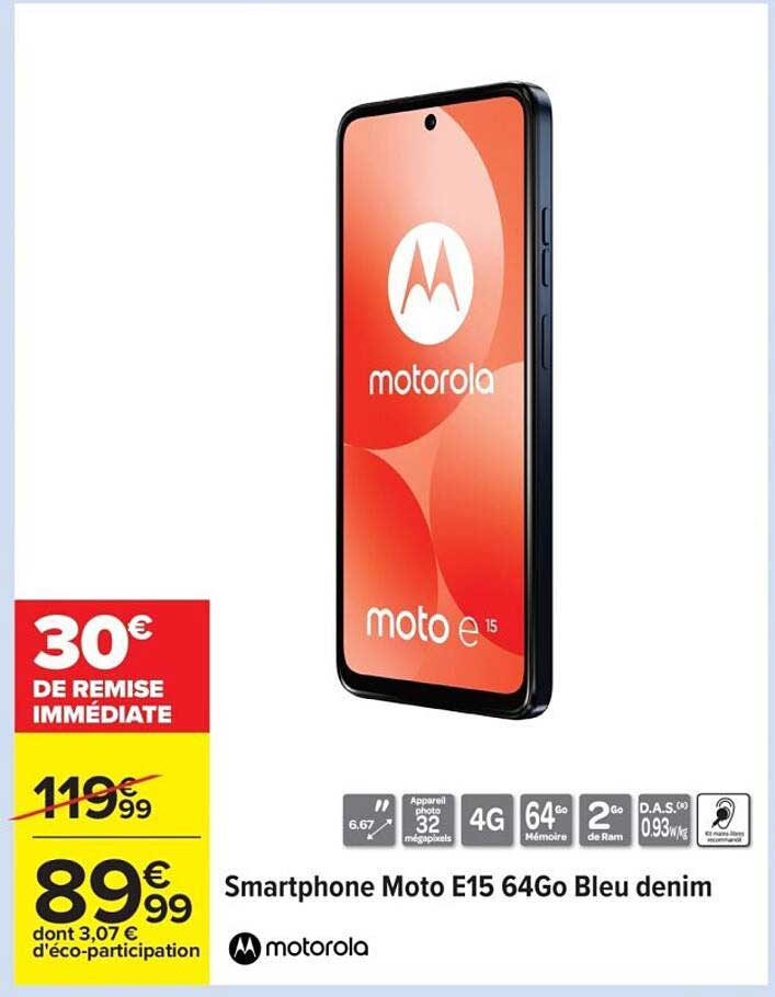 Smartphone Moto E15 64Go Bleu denim