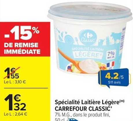 Spécialité Laitière Légère(m) CARREFOUR CLASSIC'