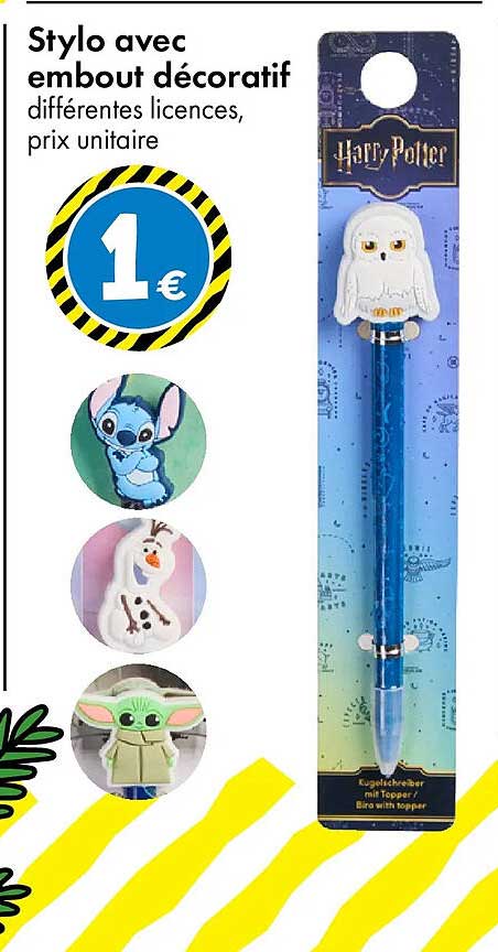 Stylo avec embout décoratif différentes licences, prix unitaire