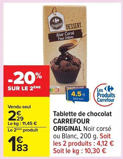 Tablette de chocolat CARREFOUR ORIGINAL Noir corsé
