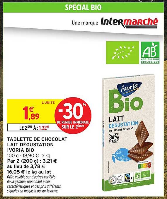 TABLETTE DE CHOCOLAT LAIT DÉGUSTATION IVORIA BIO